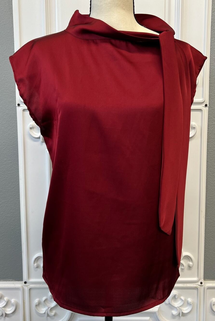 Title: SHEIN SXY Burgundy Satin Tie‑Neck Blouse – Women’s Small